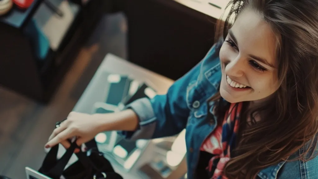 Smiling customer at the checkout, the moment Surprize Me turns into the reason for a next visit